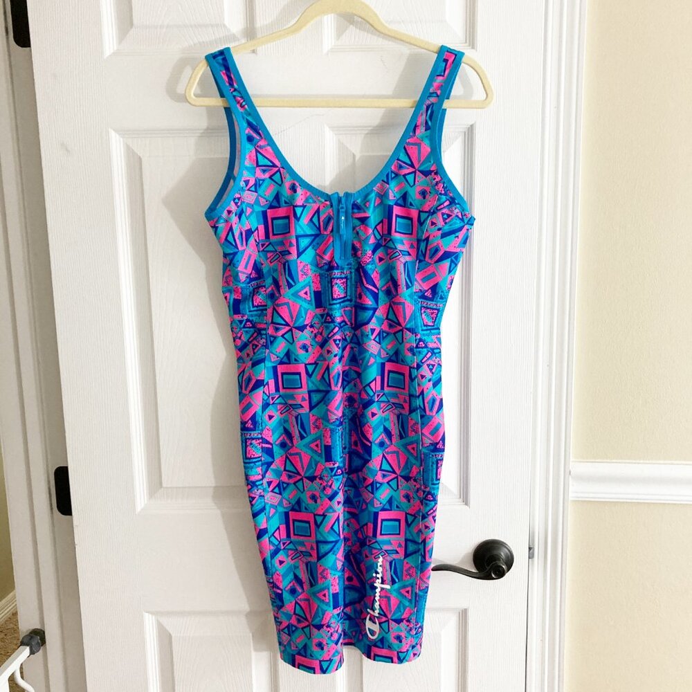 Champion x MTV Bodycon Tank Dress Size XL Geometric Print 90s Y2K Stretch